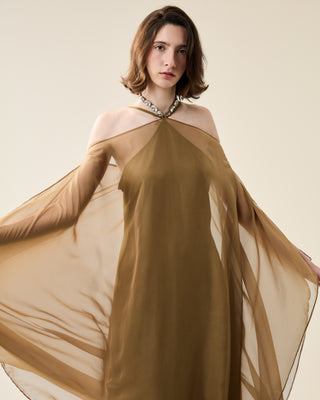 EUPHORIA LONG SHEER DRESS WITH RHINESTONES