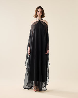 EUPHORIA LONG SHEER DRESS WITH RHINESTONES